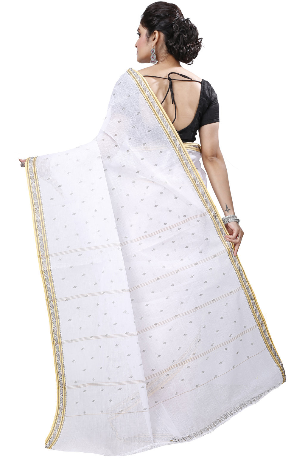 White Golden Pure Cotton Regina Tant Saree (988)